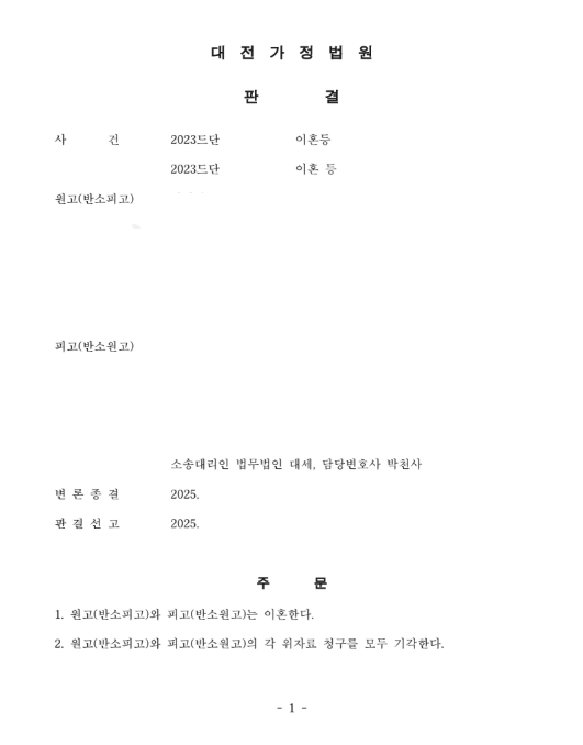 위자료 청구 전면 기각 및 피고에게 유리한 재산분할 판결 확보