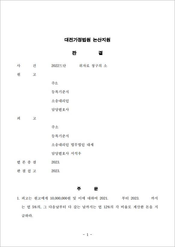 이혼 후 청구받은 위자료 방어